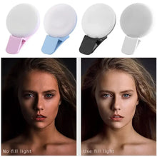 Load image into Gallery viewer, Mobile Phone LED Selfie Ring Light Portable Mini Durable Practical Three Stop Dimming Circle Photography Clip Fill Light