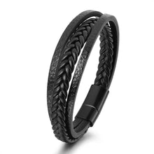 Load image into Gallery viewer, Men Multilayer Leather Bracelet Stainless Steel Braided Rope 21cm