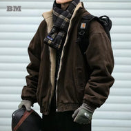 Japanese Vintage Polar Fleece Jacket Men Winter Streetwear Coat