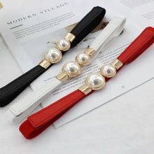 Load image into Gallery viewer, Elegant Double Pearls Buckle Elastic Women Belts Thin Straps Lady Girl Dress Skirt Decor Waistbands Trouser Decoration GM113