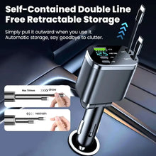 Load image into Gallery viewer, NEW Upgraded Retractable Car Charger 5 in 1, 69W Fast Charging PD30W+2.4A Voltage Display Dual Cables for iPhone &amp; Android