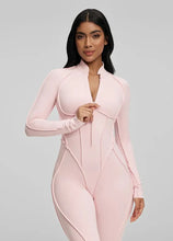 Load image into Gallery viewer, FUBEIKE Women's Yoga Set Fashion Sexy Slim Fit Long Sleeve Zipper Sports Gym Workout Legging Bodysuits Outdoor Activewear