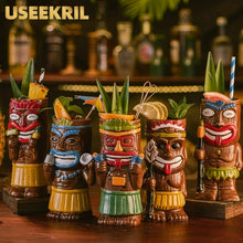 Load image into Gallery viewer, Hawaiian Style Brown Tiki Mug Creative Cocktail Mug Cup Zombie Ceramic Tiki Mug Drinkware Cup Mug For Tiki Bar Party