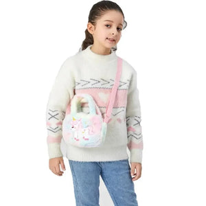 : Kids Unicorn Crossbody Purse: Plush, Embroidered, Rainbow