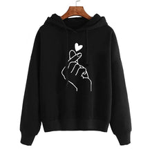 Load image into Gallery viewer, Autumn Fleece Hoodie Solid Color Finger Heart Hooded Korean Fashion Sweatshirts Long Sleeve Top Drawstring Pockets Loose Hoodies