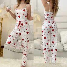 Load image into Gallery viewer, Women Sleepwear Autumn Winter Pajamas Sets Heart Print Sleeveless Cami Vest with Long Pants Trouser Set Sexy Lingerie Pyjamas