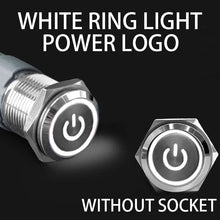 Load image into Gallery viewer, 16 19 22mm With Wire Waterproof Metal Push Button Switch  LED Ring/Power Light Momentary Latching   5/12/24/220V silver1NO1NC