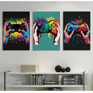 Gaming Graffiti Gamepad Earphone Funny Wall Art Canvas Poster Gamer Room Wall Decor Prints Modern Living Room Posters