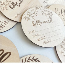 Load image into Gallery viewer, Baby Wooden Engraved Milestone Cards Wooden Hello World