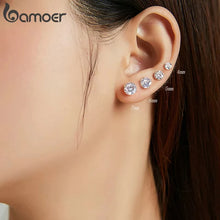 Load image into Gallery viewer, Bamoer CZ Stud Earrings 925 Sterling Silver Platinum Plated Round Cubic Zirconia Hypoallergenic Barbell Earrings 4-7mm