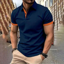 Load image into Gallery viewer, Men's short sleeve color matching fashion with men's lapel short sleeve