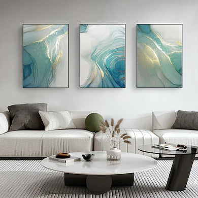 Abstract Wall Art Canvas Print - Nordic Gold Foil Turquoise Marble Texture Poster