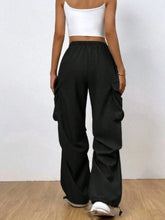 Load image into Gallery viewer, Plain Flap Pockets Sporty Pants, Loose Fit Side Drawstring Outdoor Casual Trousers, Women's Activewear