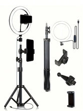Load image into Gallery viewer, 110cm tripod stand+O-clip, equipped with 10 inch live streaming ring fill light and selfie live streaming artifact