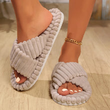 Load image into Gallery viewer, Women Corduroy Cross Strap Home Slippers Men Soft Warm Flat Slides Family Indoor Fashion Concise Plush Sandals For Four Seasons
