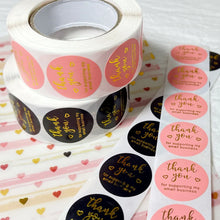 Load image into Gallery viewer, 500Pcs/Roll Gilding Thank You Stickers Pink/Black 2.5cm Small Business Labels