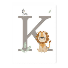 Load image into Gallery viewer, Customized Baby Name Poster Jungle Animals Lion Zebra Elephant Canvas Painting Kis Bedroom Wall Art Print Pictures Nursery Decor