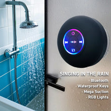 Load image into Gallery viewer, Waterproof Bluetooth Speaker with Colorful LED Lights, Strong Suction Cup &amp; Phone Holder, Portable Mini Speaker for Outdoor/Show