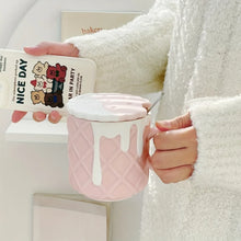 Load image into Gallery viewer, 1pc Biscuit Pattern Coffee Mug with Lid &amp; Spoon - 14.2oz Ceramic Cute Kawaii Cup