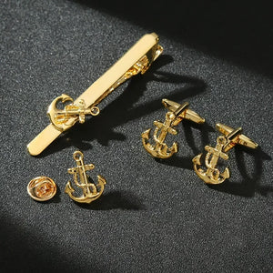 High-End Anchor Rudder Cufflinks & Tie Clip Set, Navy Style, Men's Gifts