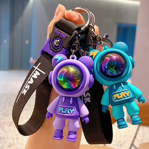 Cartoon Lightning Bear Keychain - Cute Astronaut Doll Keyring - Car Keyholder Charm