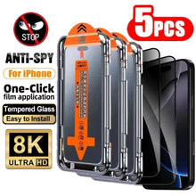 Load image into Gallery viewer, 5Pcs 8K Dust free Install Privacy Tempered Glass For iPhone 17 16 15 14 13 11 12 Pro Max 16 Plus 17Air Anti-spy Screen Protector