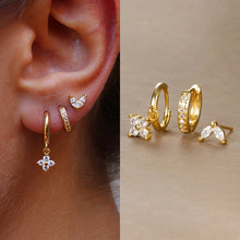 Load image into Gallery viewer, 3PCS Trendy Stainless Steel Flower Drop Earring Set For Women Crystal Zirconia Dangle Earring Hypoallerg Piercing Jewelry aretes