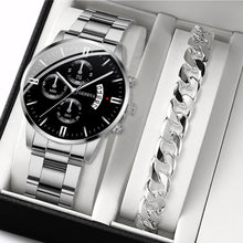 Load image into Gallery viewer, 2PCS Men Business Watches Fashion Steel Band Quartz Watch Male Calendar Watch Bracelet Relogio Masculino（Without Box）