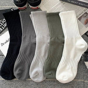 Men's High Waist Sports Socks - Couple Athletic Mid Tube Basketball Solid Color