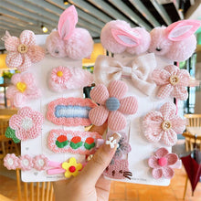 Load image into Gallery viewer, 9pcs Bunny Hair Clips: Flower, Plush, Toddler Girls