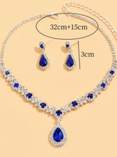 Load image into Gallery viewer, 3 pieces of women's crystal droplet necklace with earrings set for wedding evening dress accessories