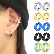 Load image into Gallery viewer, 2 Pcs Classic Korean Punk Stainless Steel Ear Clip Earrings for Men Women Black No Pierced Fake Ear Circle New Pop Jewelry