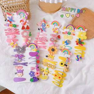 14PCS Baby Girl Hair Clips Set - Flower Fruit Cartoon Barrettes & Rubber Bands