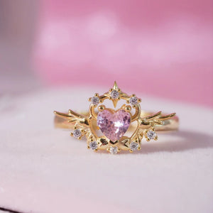 Sweet Pink Heart Ring for Women & Girls – Gold Plated Adjustable Princess Jewelry
