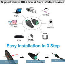 Load image into Gallery viewer, 5pairs DC 12V Female And Male Connectors 5.5x2.1mm Power Plug Adapter Jacks Sockets For Signal Color LED Strip Light CCTV Camera