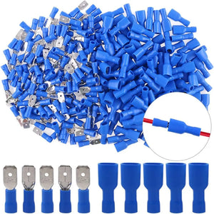 100pcs 6.3mm 14-16AWG Blue Insulated Crimp Terminal Spade Electrical Connectors
