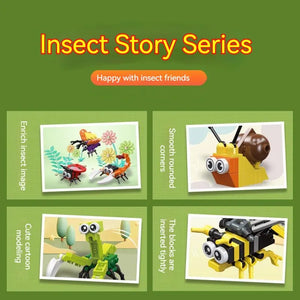 Insect Animal Building Blocks Toy Set - Bee, Snail, Dragonfly, Mini Model Bricks for Kids