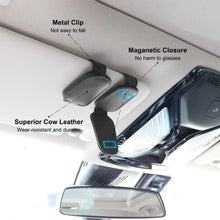 Load image into Gallery viewer, Universal Car Sunglasses Holder Car Magnetic Leather Clip Card Ticket Holder Auto Sun Visor Glasses Box Decoration Accessories