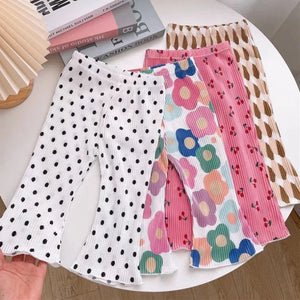 Summer Girls Polka Dot Flare Pants - Wide Leg, Toddler Trousers, 2-7Y Spring Autumn