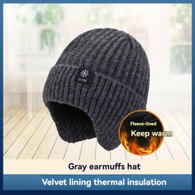 Load image into Gallery viewer, Outdoor Men Winter Knitted Hat Plush Warmth Peaked Cap Earmuff Casual Fashion Faux Fur Lined Bomber Hats Cycling Ear Protection