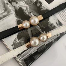 Load image into Gallery viewer, Elegant Double Pearls Buckle Elastic Women Belts Thin Straps Lady Girl Dress Skirt Decor Waistbands Trouser Decoration GM113