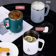 Load image into Gallery viewer, 500ml/17oz 304 Stainless Steel Water Bottle Double Layers Coffee Mug Milk Cup With Plastic Lid And Handle