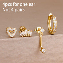 Load image into Gallery viewer, 4PCS Stainless Steel Circle Huggie Hoop Earrings Set for Women Gold Color Unique Zircon Flower Stud Earring Piercing Jewelry