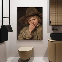 Load image into Gallery viewer, Funny Bathroom Toilet Decoration Painting Mona Lisa Wearing Pearls Girl with Roll Paper Canvas Prints Posters Home Wall Decor