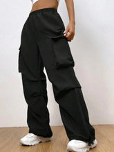 Load image into Gallery viewer, Plain Flap Pockets Sporty Pants, Loose Fit Side Drawstring Outdoor Casual Trousers, Women's Activewear