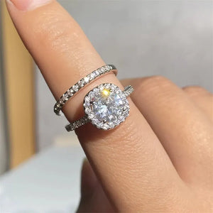 Luxury Geometric CZ Silver Color Ring Set for Women Wedding Jewelry Gift