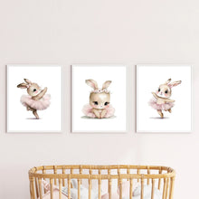 Load image into Gallery viewer, 3pcs Cute Ballerina Bunny Ballet Canvas Posters Woodland Animal Print Painting Girls Room Decor Rabbit Wall Art Nursery Decor