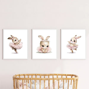 3pcs Cute Ballerina Bunny Ballet Canvas Posters Woodland Animal Print Painting Girls Room Decor Rabbit Wall Art Nursery Decor