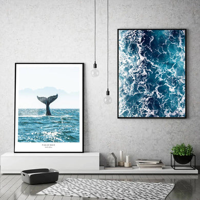 Scandinavian Minimalist Wall Art - Blue Whale Tail Sea HD Canvas Oil Painting Poster