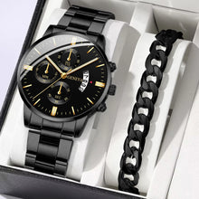 Load image into Gallery viewer, 2PCS Men Business Watches Fashion Steel Band Quartz Watch Male Calendar Watch Bracelet Relogio Masculino（Without Box）